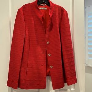 Marina Rinaldi Red Woven Blazer size IT25/US16 100% silk lined